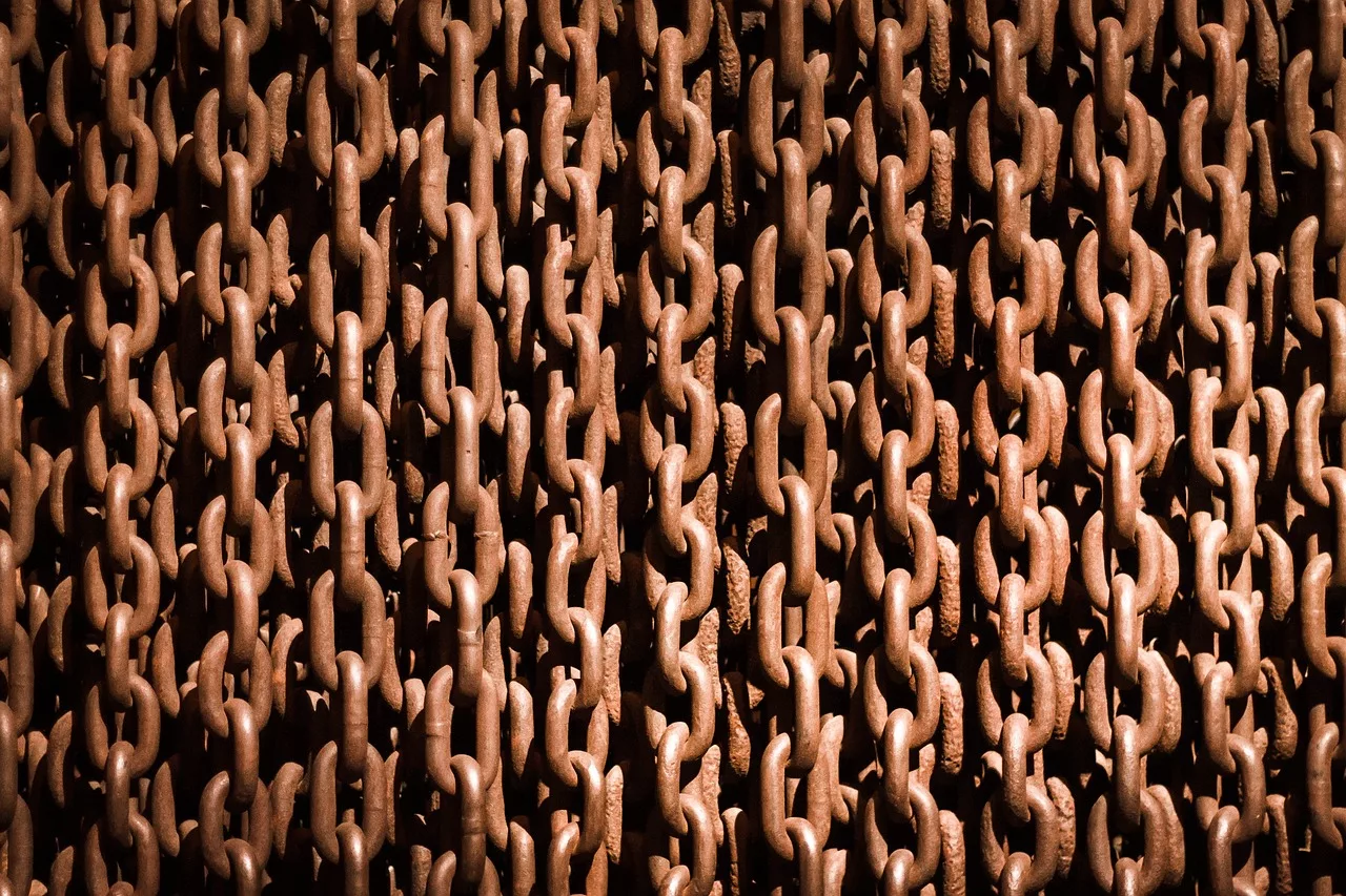image shows chains rusted by age and environmental exposures