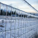 image shows frozen steel fencing for climatic testing
