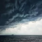 image shows heavy rain at sea