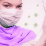 image shows woman wearing medical face mask tested to EN 14683:2019